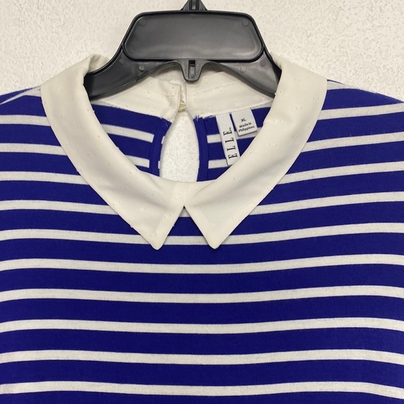 Elle Blue White Striped Long Sleeve Collared Layer Shirt Dress Tunic Top Size XL - Picture 2 of 9